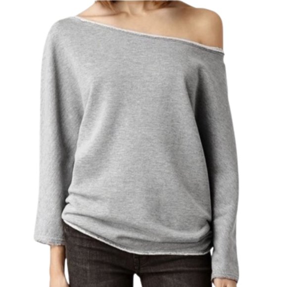 All Saints Tops - All Saints Off the Shoulder Ren Sweatshirt Top in Gray L